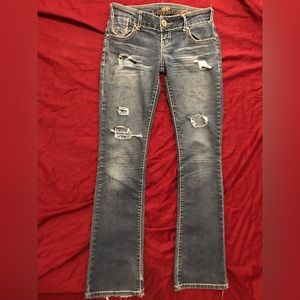 ripped bootcut flare blue jeans